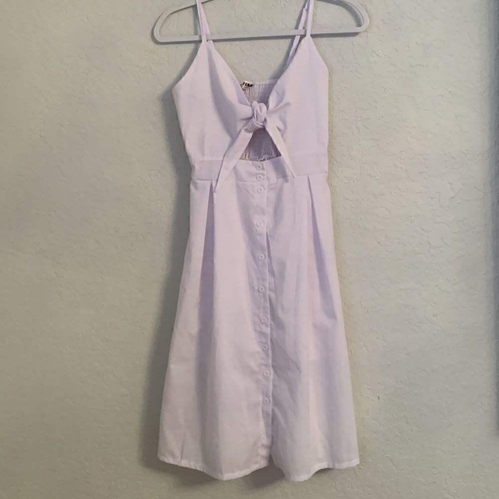 Ecowish Tie Front Spagetti Strap Button Down A-Line Backlees Midi Dress Size S